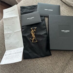 Authentic YSL CASSANDRE CROCODILE BROOCH IN METAL